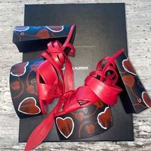 YSL - Paige Heart Leather Platform Sandals